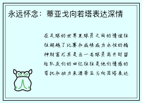 永远怀念：蒂亚戈向若塔表达深情